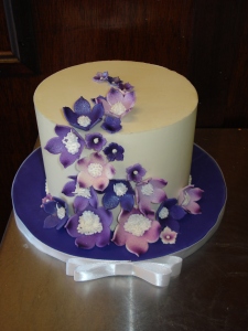 Small version of the Ivory and Purple Flowers cake. Sugar Butter Flour, CA